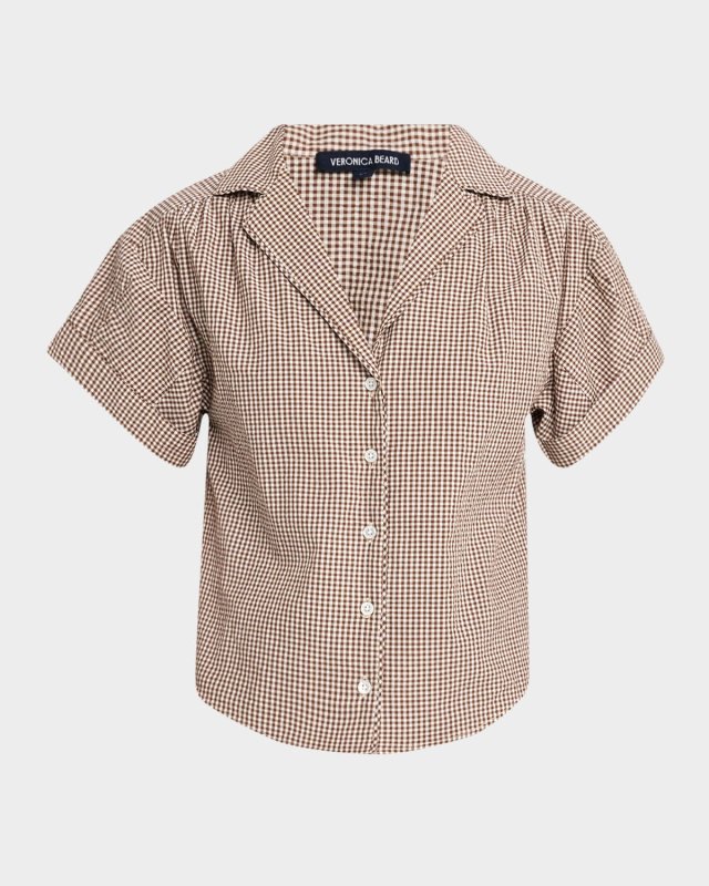 Ilene Gingham Cuff-Sleeve Top